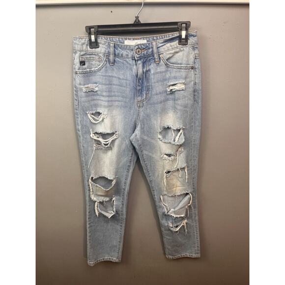 Kancan High Rise Ripped Boyfriend Mom Jeans Womens 3/25‎ Light Blue KC9176L - Picture 1 of 8